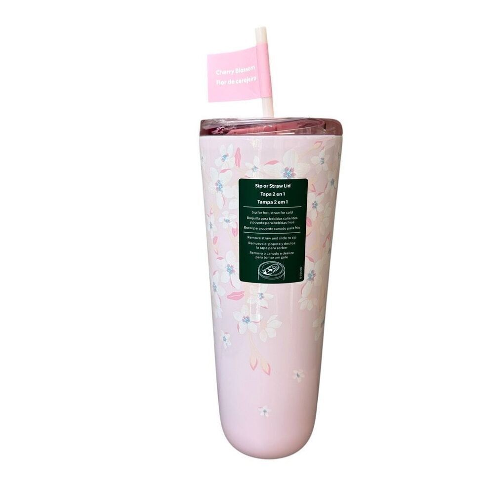 Starbucks Cherry Blossom Sip Or Straw Lid 24oz Stainless Tumbler New